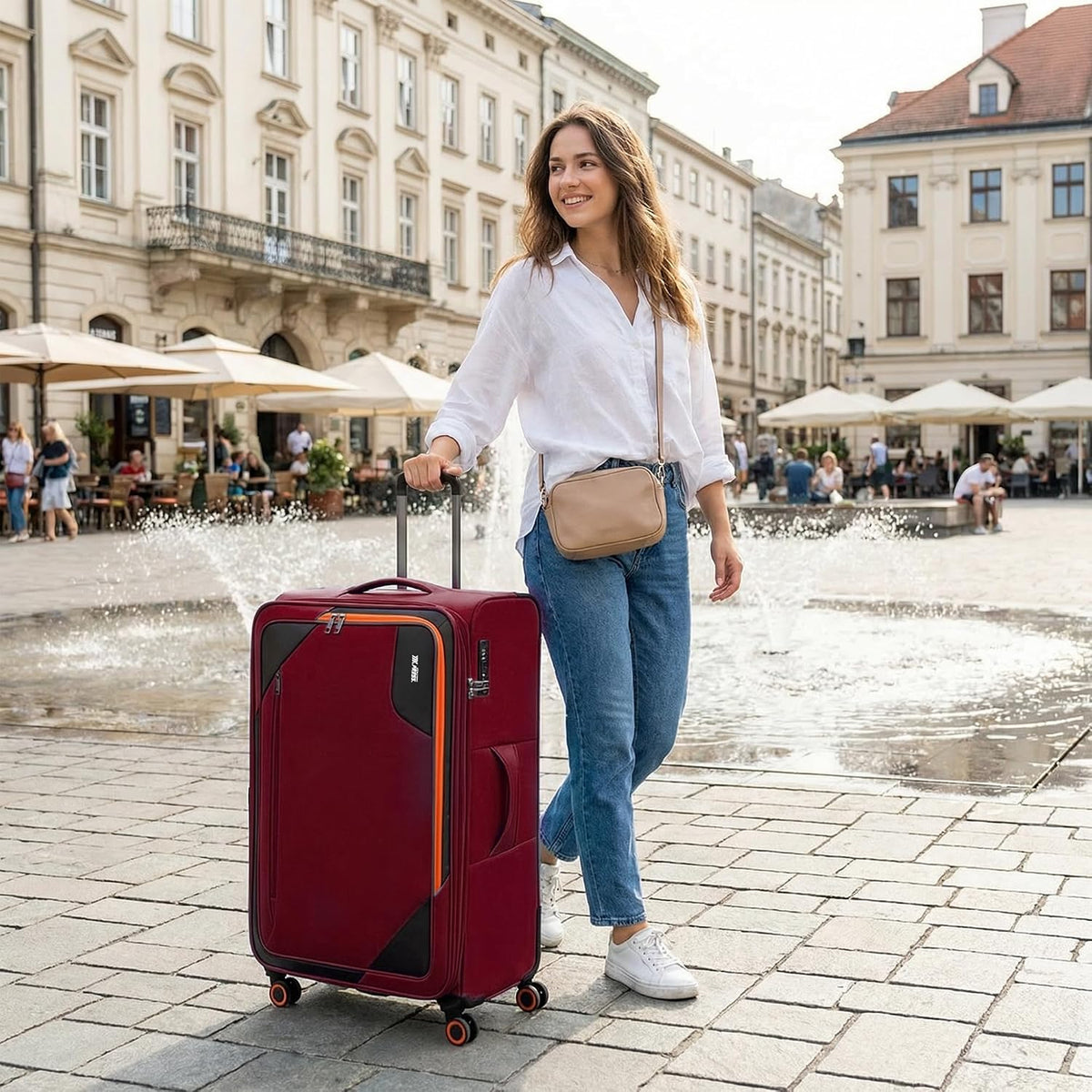 22 inch Carry on Luggage,Softside Suitcase w/TSA LOCK,Expandable 20% Luggage w/Spinner Wheels, Tear-Resistant,Lightweight Rolling Suitcases for Men/Women（Burgundy,22in）