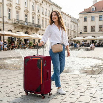 22 inch Carry on Luggage,Softside Suitcase w/TSA LOCK,Expandable 20% Luggage w/Spinner Wheels, Tear-Resistant,Lightweight Rolling Suitcases for Men/Women（Burgundy,22in）