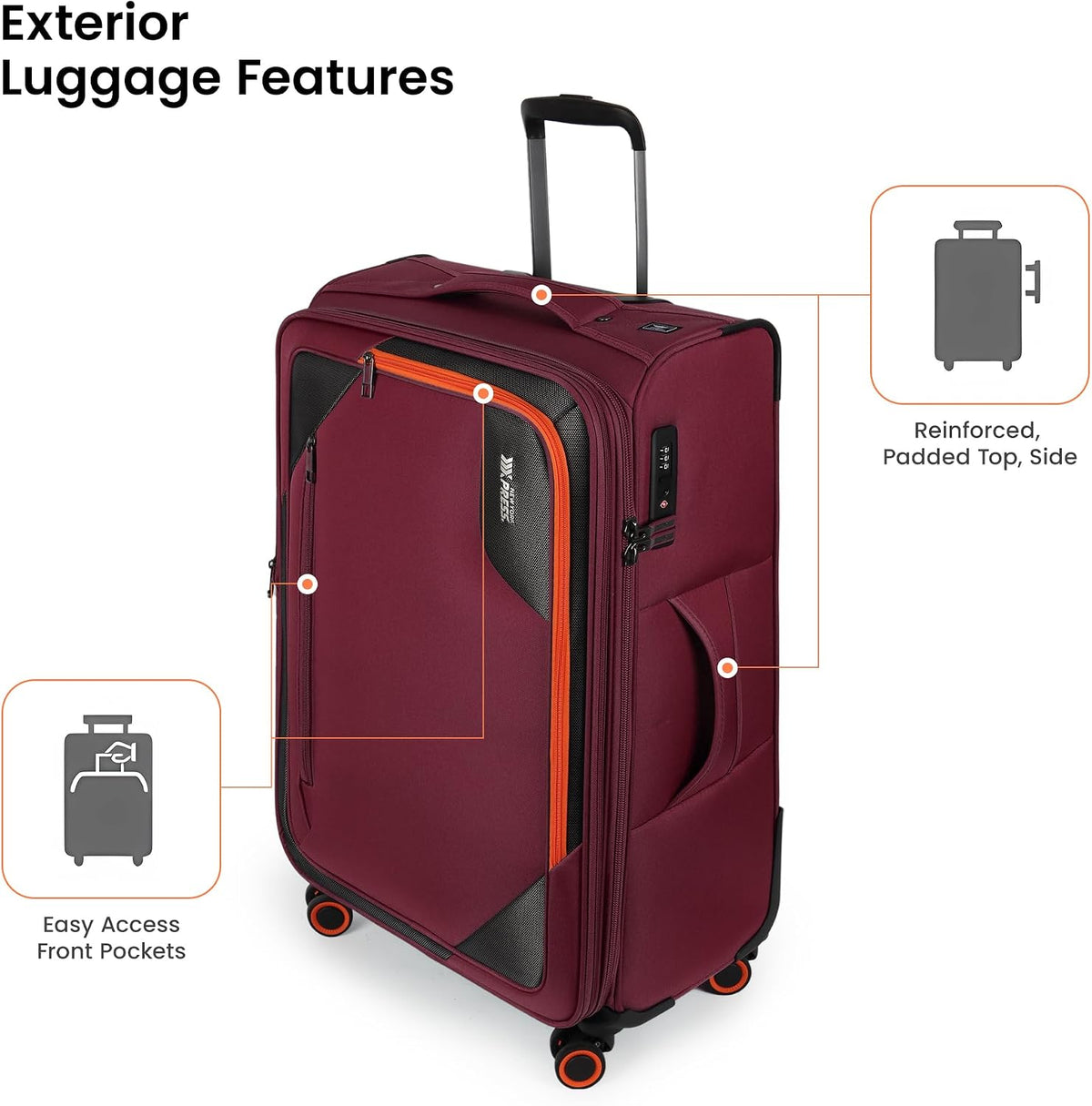 22 inch Carry on Luggage,Softside Suitcase w/TSA LOCK,Expandable 20% Luggage w/Spinner Wheels, Tear-Resistant,Lightweight Rolling Suitcases for Men/Women（Burgundy,22in）