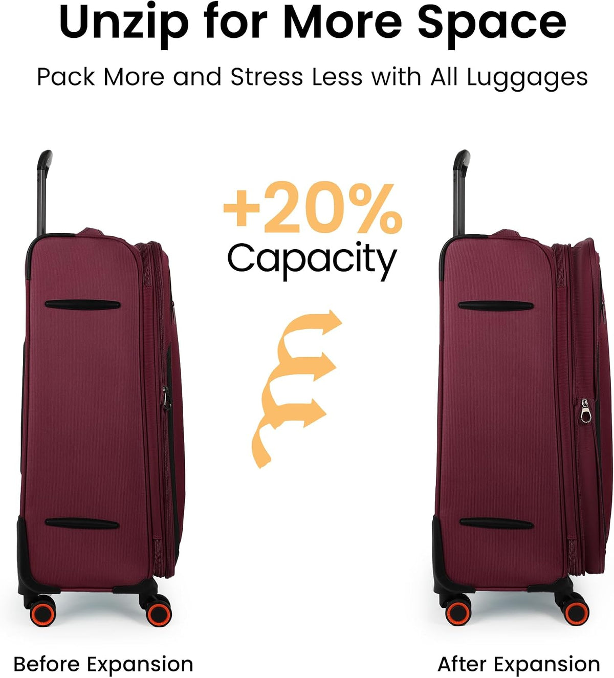 22 inch Carry on Luggage,Softside Suitcase w/TSA LOCK,Expandable 20% Luggage w/Spinner Wheels, Tear-Resistant,Lightweight Rolling Suitcases for Men/Women（Burgundy,22in）