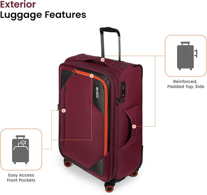 22 inch Carry on Luggage,Softside Suitcase w/TSA LOCK,Expandable 20% Luggage w/Spinner Wheels, Tear-Resistant,Lightweight Rolling Suitcases for Men/Women（Burgundy,22in）