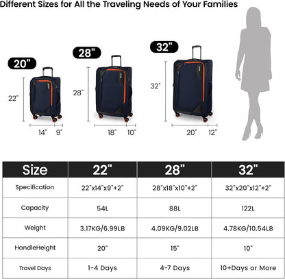 22 inch Carry on Luggage,Softside Suitcase w/TSA LOCK,Expandable 20% Luggage w/Spinner Wheels, Tear-Resistant,Lightweight Rolling Suitcases for Men/Women（Burgundy,22in）