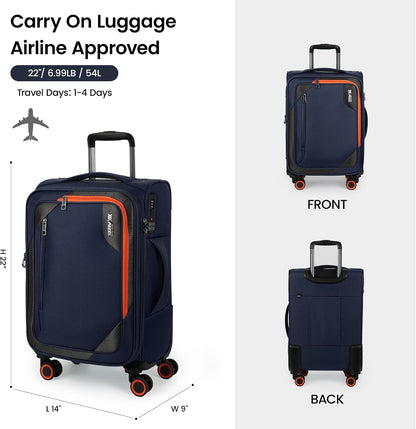 22 inch Carry on Luggage,Softside Suitcase w/TSA LOCK,Expandable 20% Luggage w/Spinner Wheels, Tear-Resistant,Lightweight Rolling Suitcases for Men/Women（Burgundy,22in）