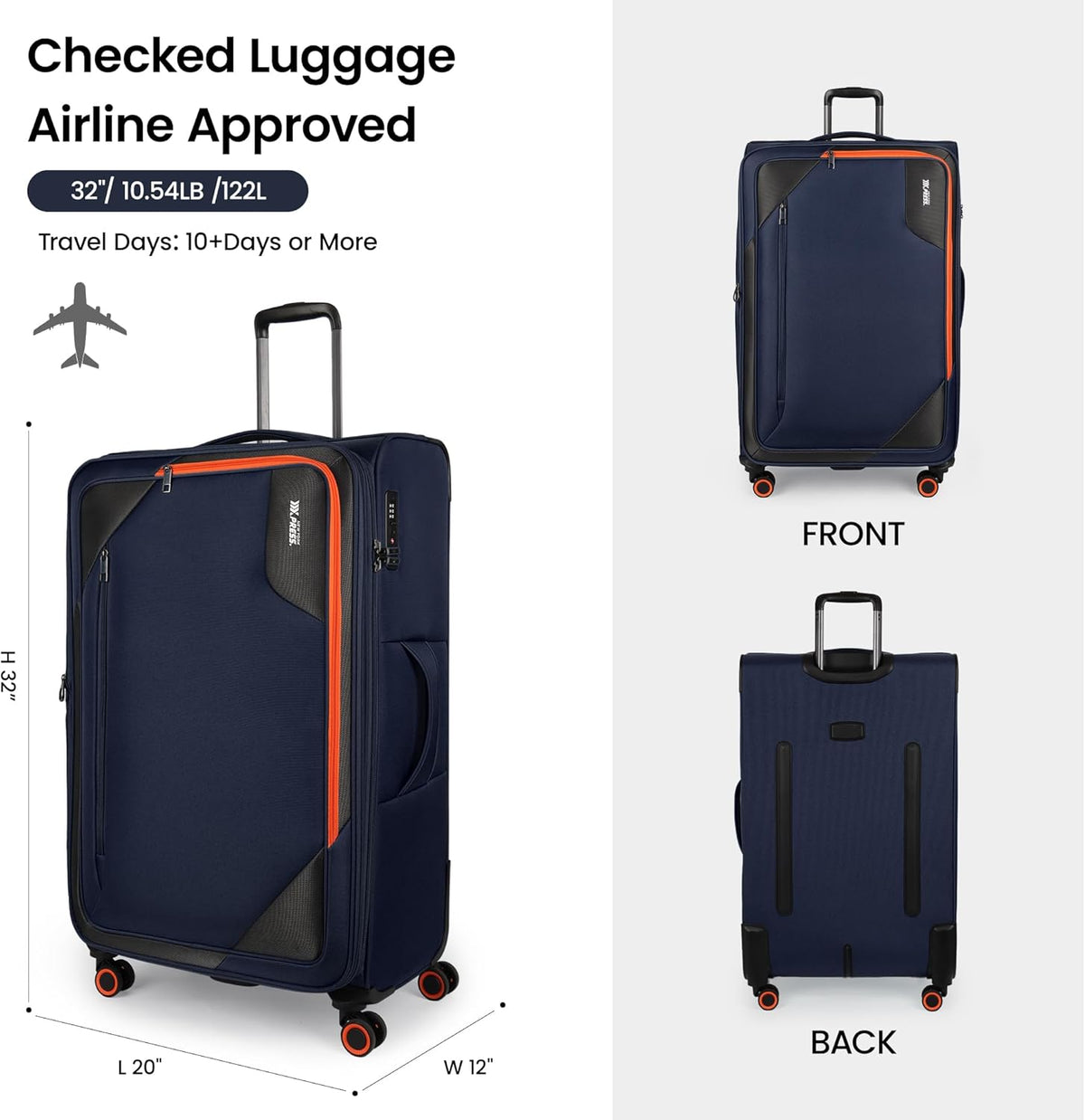 22 inch Carry on Luggage,Softside Suitcase w/TSA LOCK,Expandable 20% Luggage w/Spinner Wheels, Tear-Resistant,Lightweight Rolling Suitcases for Men/Women（Burgundy,22in）