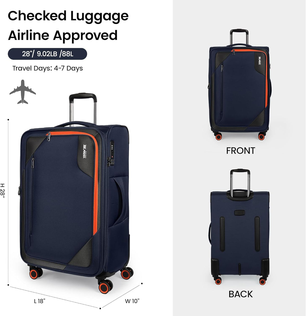 22 inch Carry on Luggage,Softside Suitcase w/TSA LOCK,Expandable 20% Luggage w/Spinner Wheels, Tear-Resistant,Lightweight Rolling Suitcases for Men/Women（Burgundy,22in）