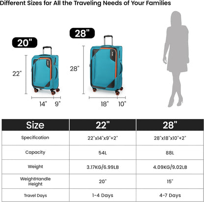 22 inch Carry on Luggage,Softside Suitcase w/TSA LOCK,Expandable 20% Luggage w/Spinner Wheels, Tear-Resistant,Lightweight Rolling Suitcases for Men/Women（Burgundy,22in）