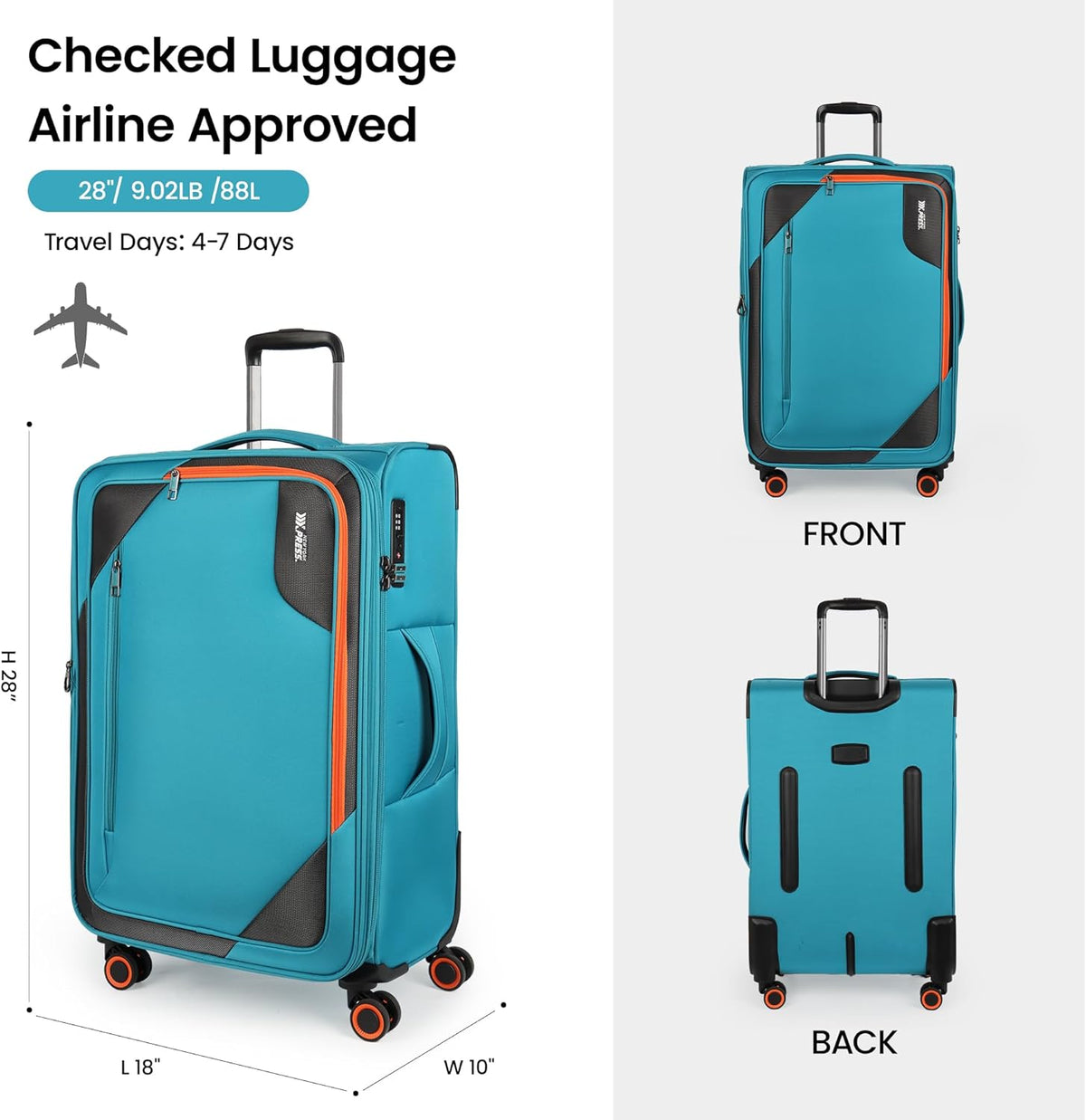 22 inch Carry on Luggage,Softside Suitcase w/TSA LOCK,Expandable 20% Luggage w/Spinner Wheels, Tear-Resistant,Lightweight Rolling Suitcases for Men/Women（Burgundy,22in）