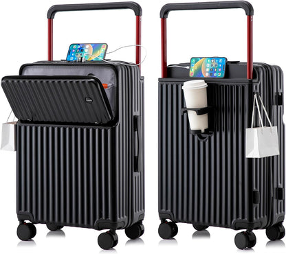 20 Inch Carry On Luggage with Spinner Wheels,PC Hard Shell Suitcase with USB Port,Lightweight Travel Luggage Airline Approved for Men Women, White