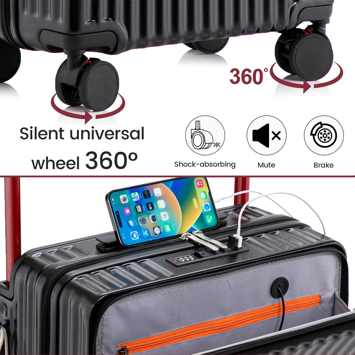 20 Inch Carry On Luggage with Spinner Wheels,PC Hard Shell Suitcase with USB Port,Lightweight Travel Luggage Airline Approved for Men Women, White
