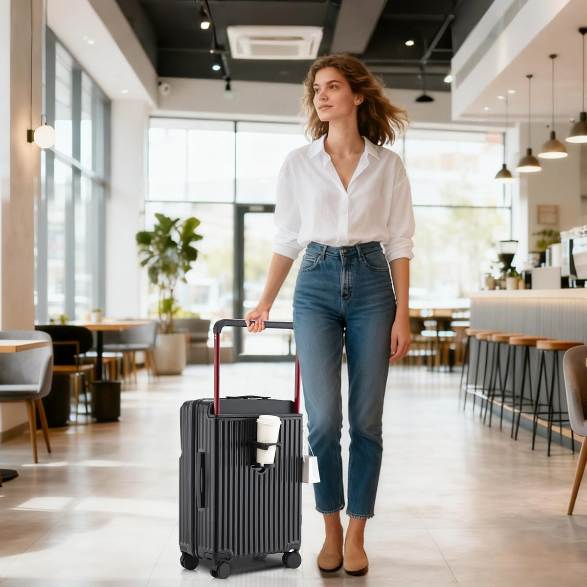 20 Inch Carry On Luggage with Spinner Wheels,PC Hard Shell Suitcase with USB Port,Lightweight Travel Luggage Airline Approved for Men Women, White