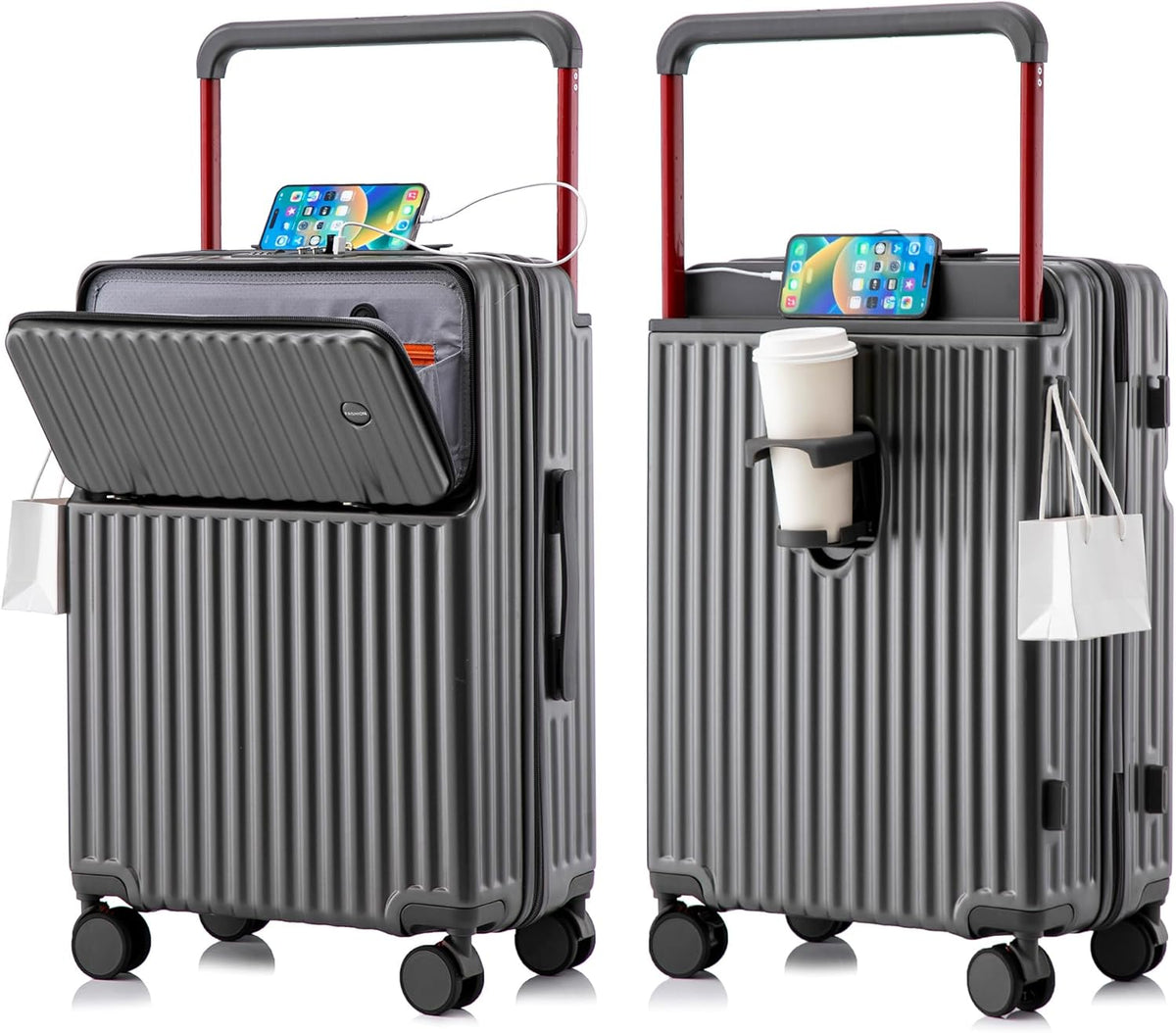 20 Inch Carry On Luggage with Spinner Wheels,PC Hard Shell Suitcase with USB Port,Lightweight Travel Luggage Airline Approved for Men Women, White