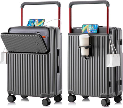 20 Inch Carry On Luggage with Spinner Wheels,PC Hard Shell Suitcase with USB Port,Lightweight Travel Luggage Airline Approved for Men Women, White