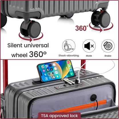 20 Inch Carry On Luggage with Spinner Wheels,PC Hard Shell Suitcase with USB Port,Lightweight Travel Luggage Airline Approved for Men Women, White