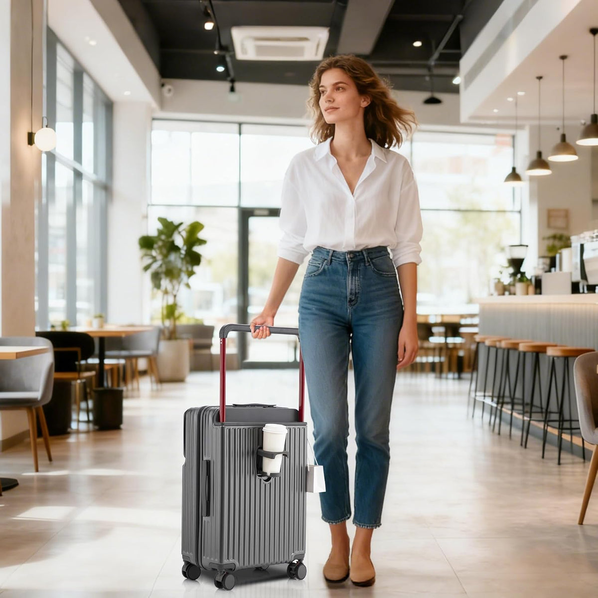 20 Inch Carry On Luggage with Spinner Wheels,PC Hard Shell Suitcase with USB Port,Lightweight Travel Luggage Airline Approved for Men Women, White
