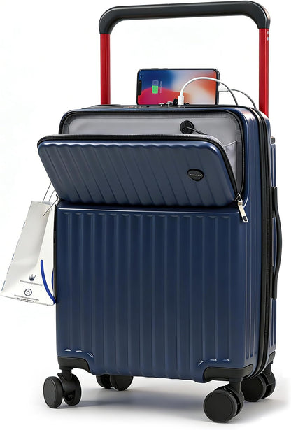 20 Inch Carry On Luggage with Spinner Wheels,PC Hard Shell Suitcase with USB Port,Lightweight Travel Luggage Airline Approved for Men Women, White