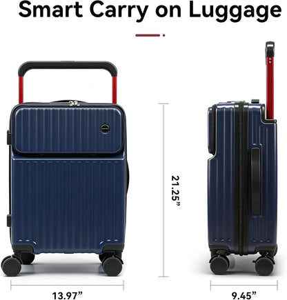 20 Inch Carry On Luggage with Spinner Wheels,PC Hard Shell Suitcase with USB Port,Lightweight Travel Luggage Airline Approved for Men Women, White