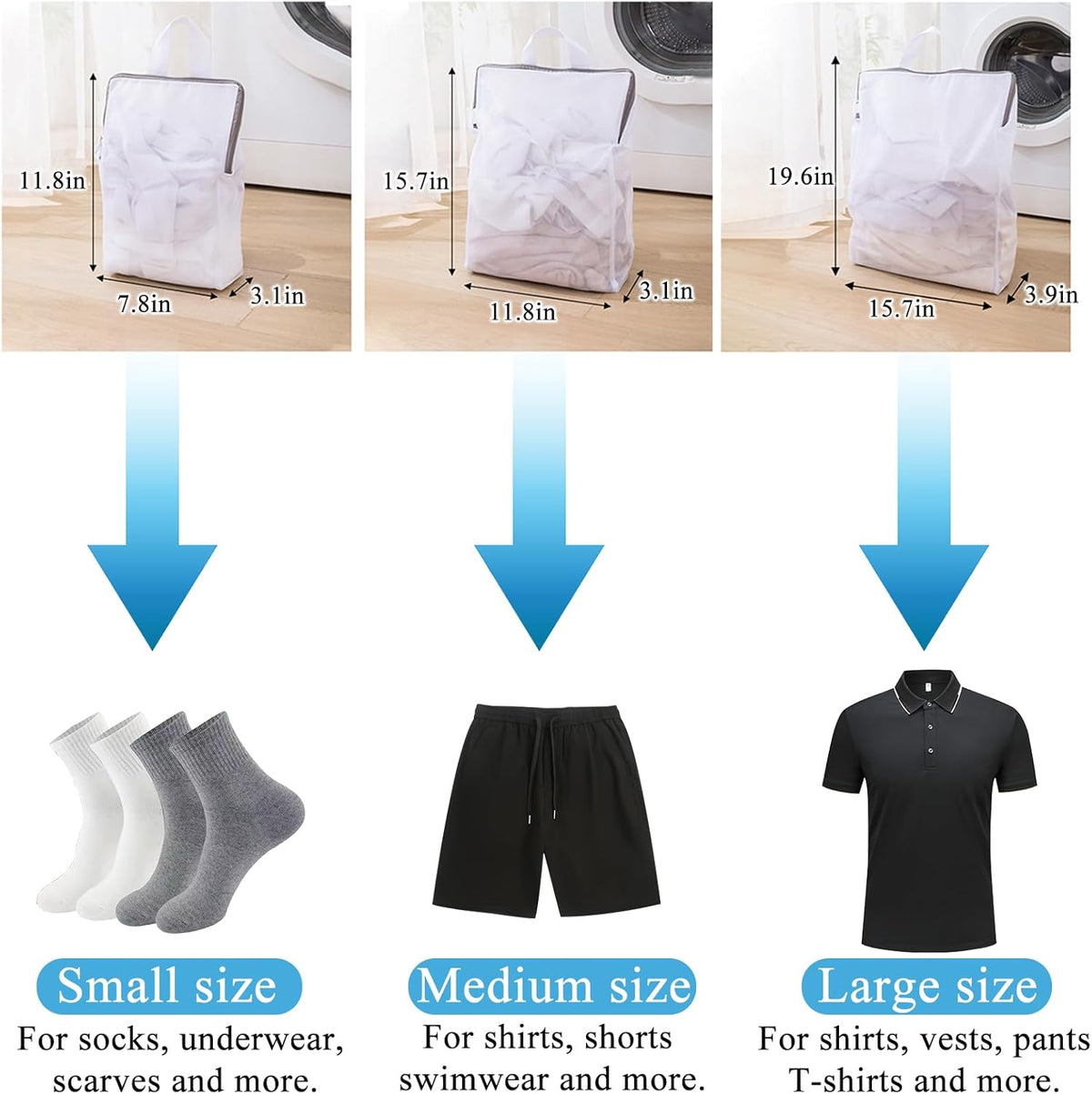 Mesh Laundry Bags for Delicates Reusable Durable Laundry Mesh Wash Bags Large Laundry Travel Bags for College Dorms Apartments Travel Storage Organizer Bag (3Pcs)