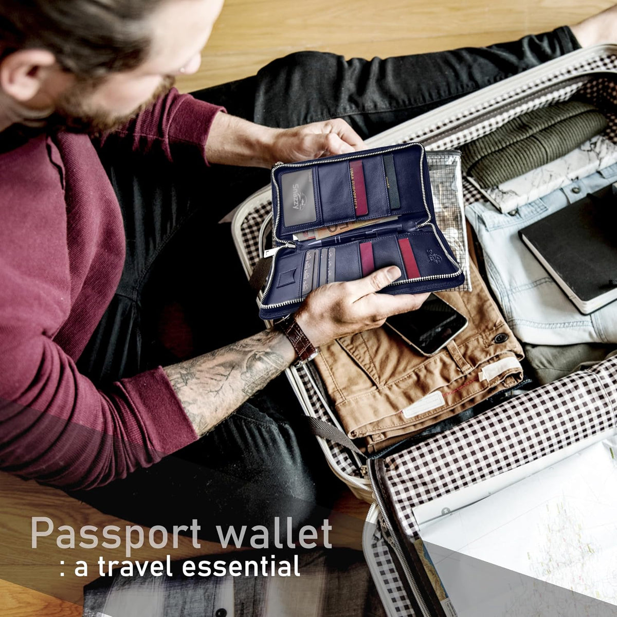 Family 4 Passport Holder - Travel Wallet RFID Blocking, Document Organizer, Essentials Plane Accessory Cover for Women Men (Black)
