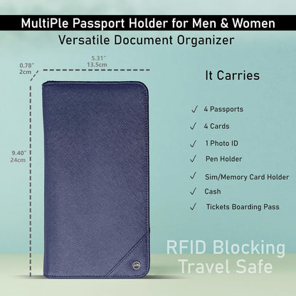 Family 4 Passport Holder - Travel Wallet RFID Blocking, Document Organizer, Essentials Plane Accessory Cover for Women Men (Black)