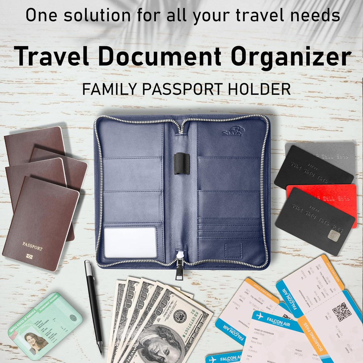 Family 4 Passport Holder - Travel Wallet RFID Blocking, Document Organizer, Essentials Plane Accessory Cover for Women Men (Black)