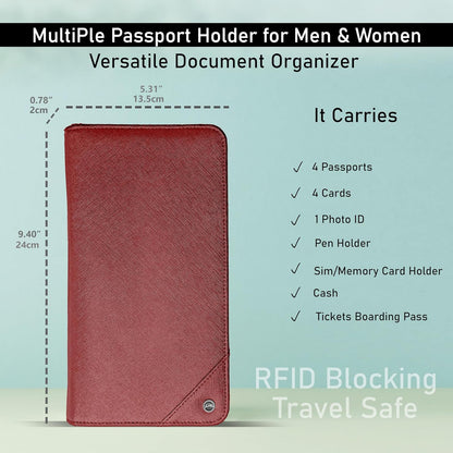 Family 4 Passport Holder - Travel Wallet RFID Blocking, Document Organizer, Essentials Plane Accessory Cover for Women Men (Black)