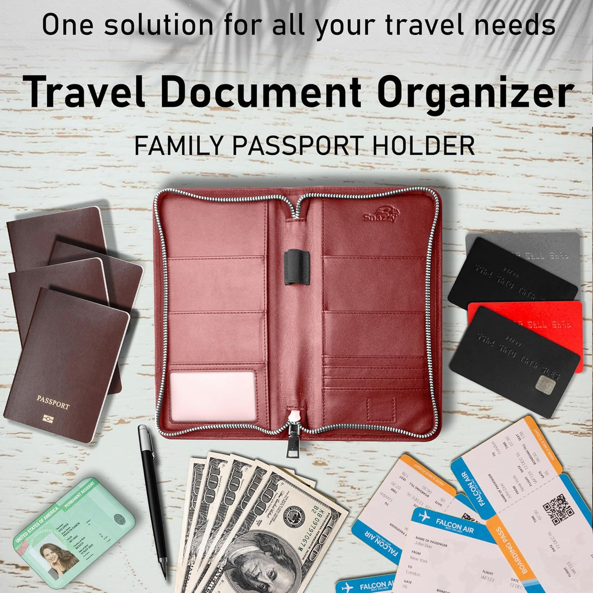 Family 4 Passport Holder - Travel Wallet RFID Blocking, Document Organizer, Essentials Plane Accessory Cover for Women Men (Black)