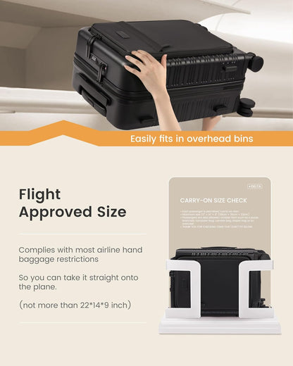Carry On Luggage 22x14x9 Airline Approved with Detachable Pouch, 21 Inch Hardside Suitcases with Spinner Wheels, Lightweight Carry-on Luggage with TSA Lock for Women Men, 2PCS, Navy