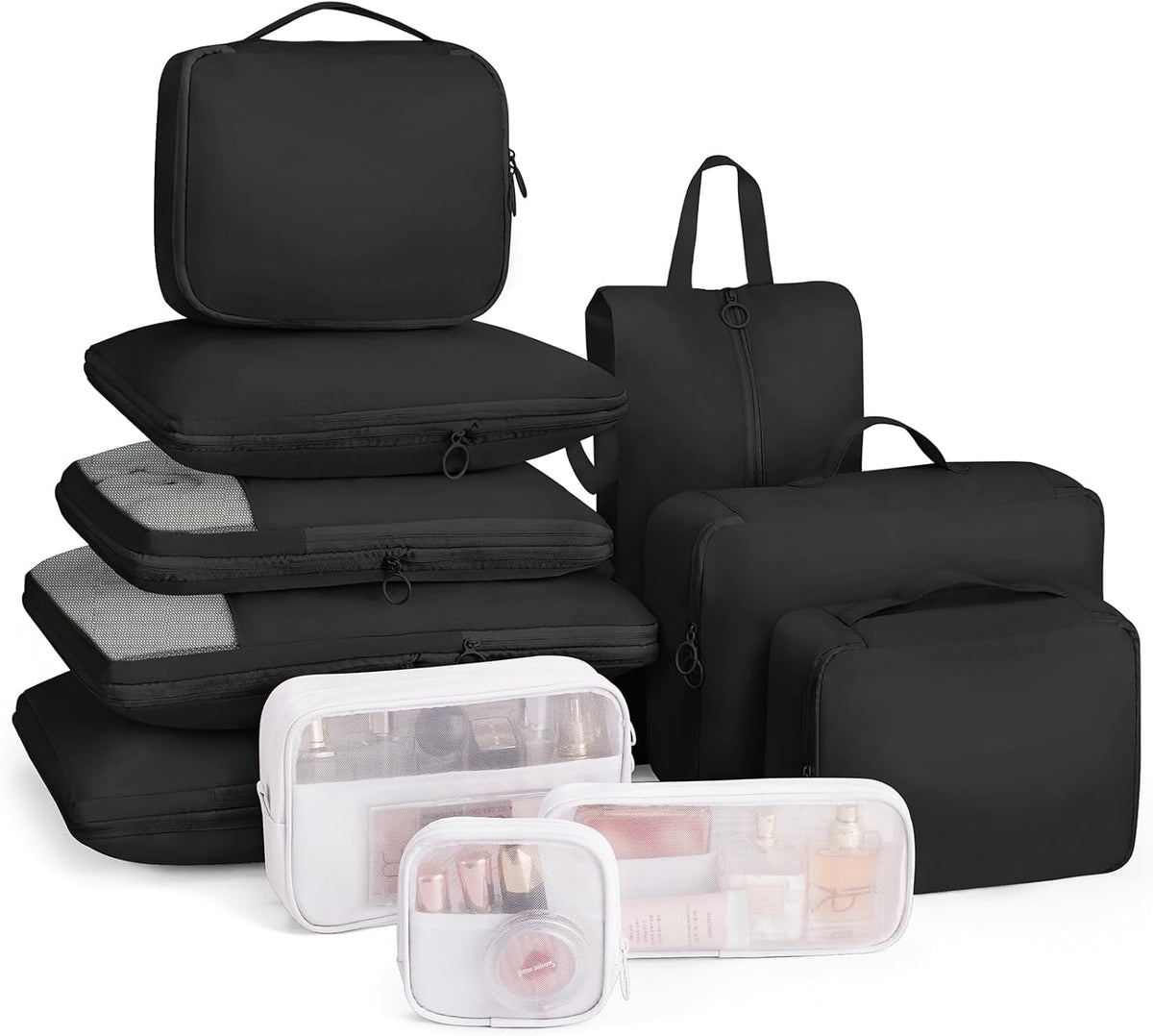 11pc Compression Packing Cubes for Travel, Expandable Suitcase Organizer Bags Set for Carry on Luggage, Essential Travel Accessories for Clothes, Beige