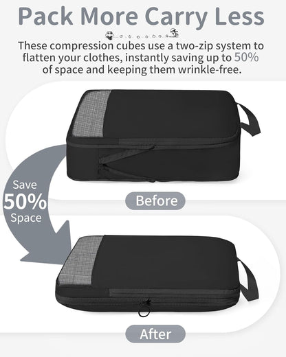 11pc Compression Packing Cubes for Travel, Expandable Suitcase Organizer Bags Set for Carry on Luggage, Essential Travel Accessories for Clothes, Beige