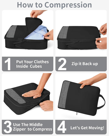 11pc Compression Packing Cubes for Travel, Expandable Suitcase Organizer Bags Set for Carry on Luggage, Essential Travel Accessories for Clothes, Beige