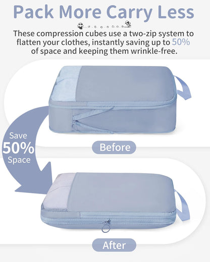 11pc Compression Packing Cubes for Travel, Expandable Suitcase Organizer Bags Set for Carry on Luggage, Essential Travel Accessories for Clothes, Beige