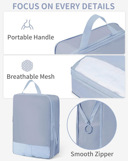11pc Compression Packing Cubes for Travel, Expandable Suitcase Organizer Bags Set for Carry on Luggage, Essential Travel Accessories for Clothes, Beige
