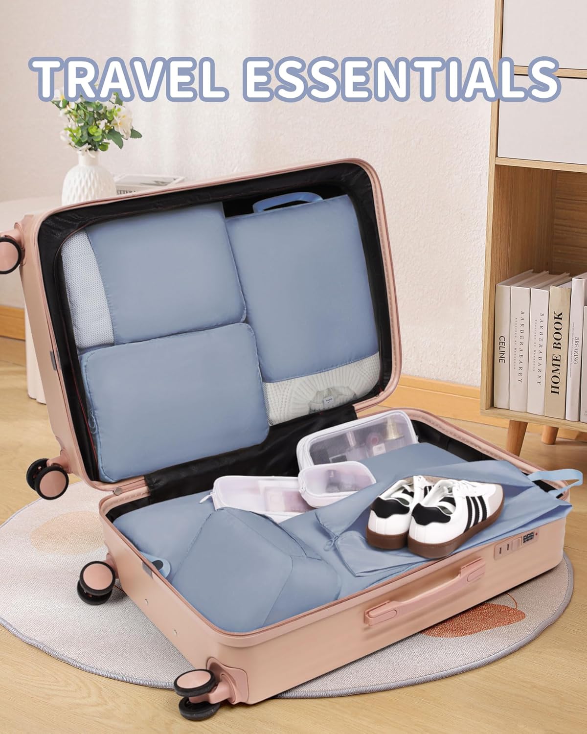 11pc Compression Packing Cubes for Travel, Expandable Suitcase Organizer Bags Set for Carry on Luggage, Essential Travel Accessories for Clothes, Beige
