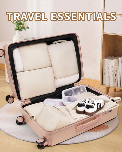11pc Compression Packing Cubes for Travel, Expandable Suitcase Organizer Bags Set for Carry on Luggage, Essential Travel Accessories for Clothes, Beige