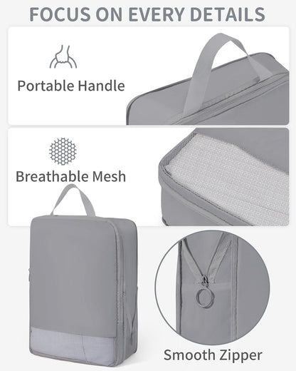 11pc Compression Packing Cubes for Travel, Expandable Suitcase Organizer Bags Set for Carry on Luggage, Essential Travel Accessories for Clothes, Beige