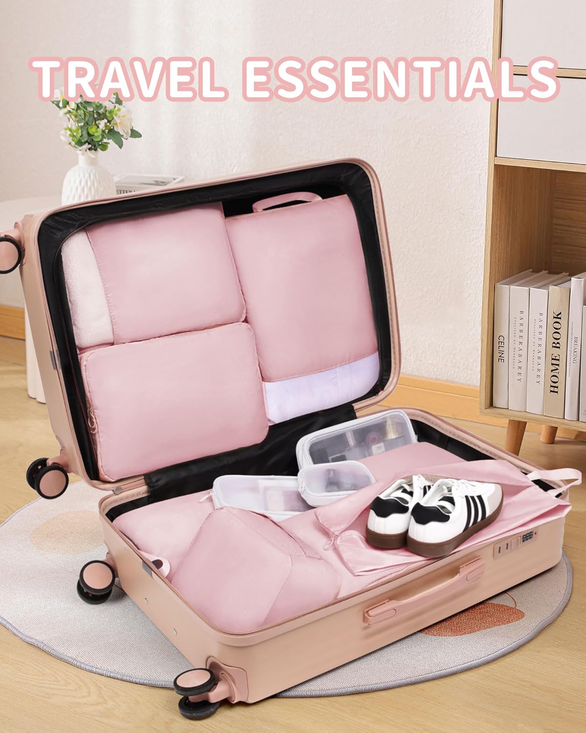 11pc Compression Packing Cubes for Travel, Expandable Suitcase Organizer Bags Set for Carry on Luggage, Essential Travel Accessories for Clothes, Beige