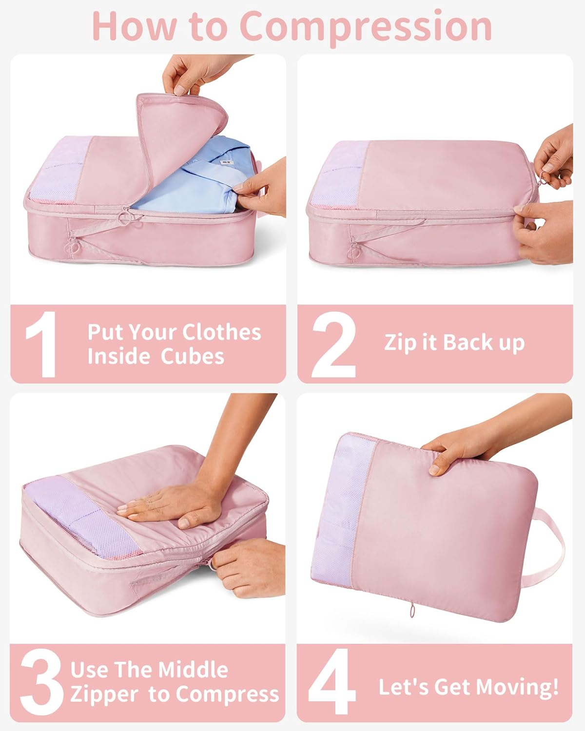 11pc Compression Packing Cubes for Travel, Expandable Suitcase Organizer Bags Set for Carry on Luggage, Essential Travel Accessories for Clothes, Beige