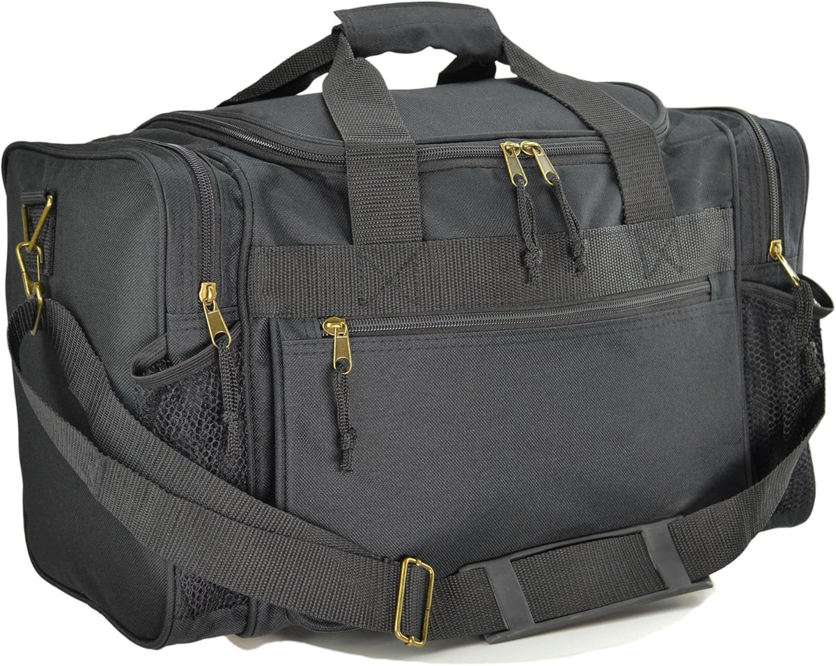 17" Duffle Bag Dual Front Mesh Pockets (Black Gold Gray Dark Green Navy Blue Maroon Royal Blue Orange Pink Purple Red White
