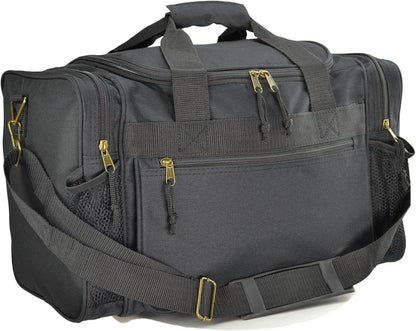 17" Duffle Bag Dual Front Mesh Pockets (Black Gold Gray Dark Green Navy Blue Maroon Royal Blue Orange Pink Purple Red White