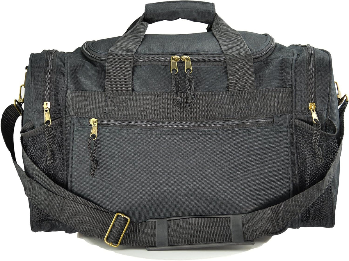 17" Duffle Bag Dual Front Mesh Pockets (Black Gold Gray Dark Green Navy Blue Maroon Royal Blue Orange Pink Purple Red White