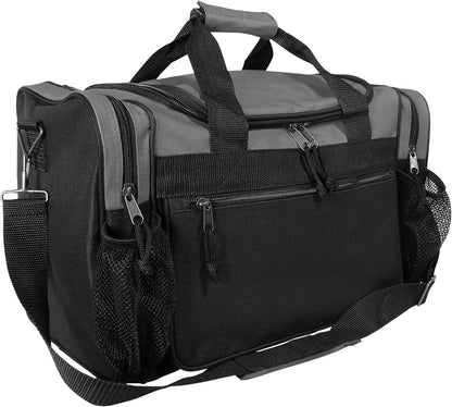17" Duffle Bag Dual Front Mesh Pockets (Black Gold Gray Dark Green Navy Blue Maroon Royal Blue Orange Pink Purple Red White