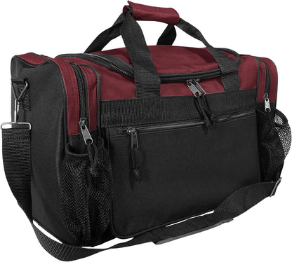 17" Duffle Bag Dual Front Mesh Pockets (Black Gold Gray Dark Green Navy Blue Maroon Royal Blue Orange Pink Purple Red White