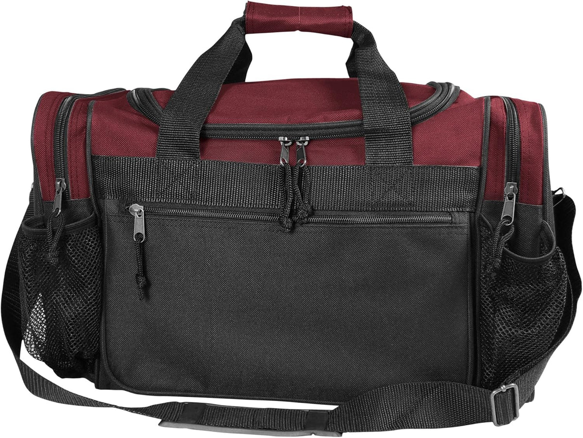 17" Duffle Bag Dual Front Mesh Pockets (Black Gold Gray Dark Green Navy Blue Maroon Royal Blue Orange Pink Purple Red White