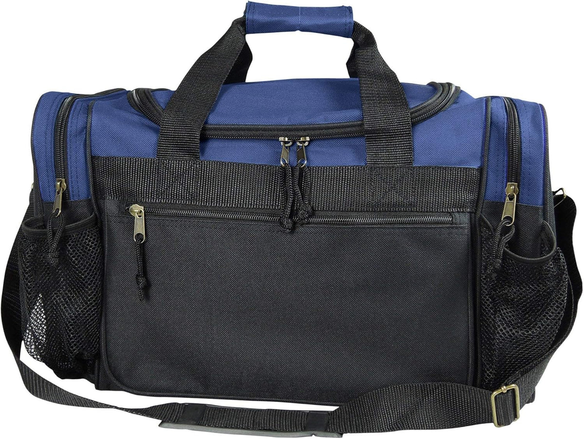 17" Duffle Bag Dual Front Mesh Pockets (Black Gold Gray Dark Green Navy Blue Maroon Royal Blue Orange Pink Purple Red White