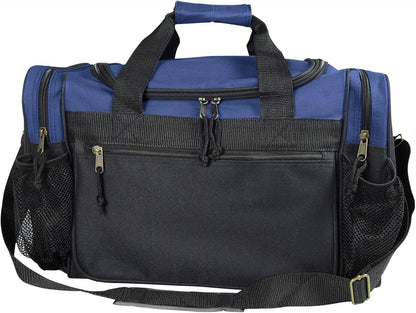 17" Duffle Bag Dual Front Mesh Pockets (Black Gold Gray Dark Green Navy Blue Maroon Royal Blue Orange Pink Purple Red White