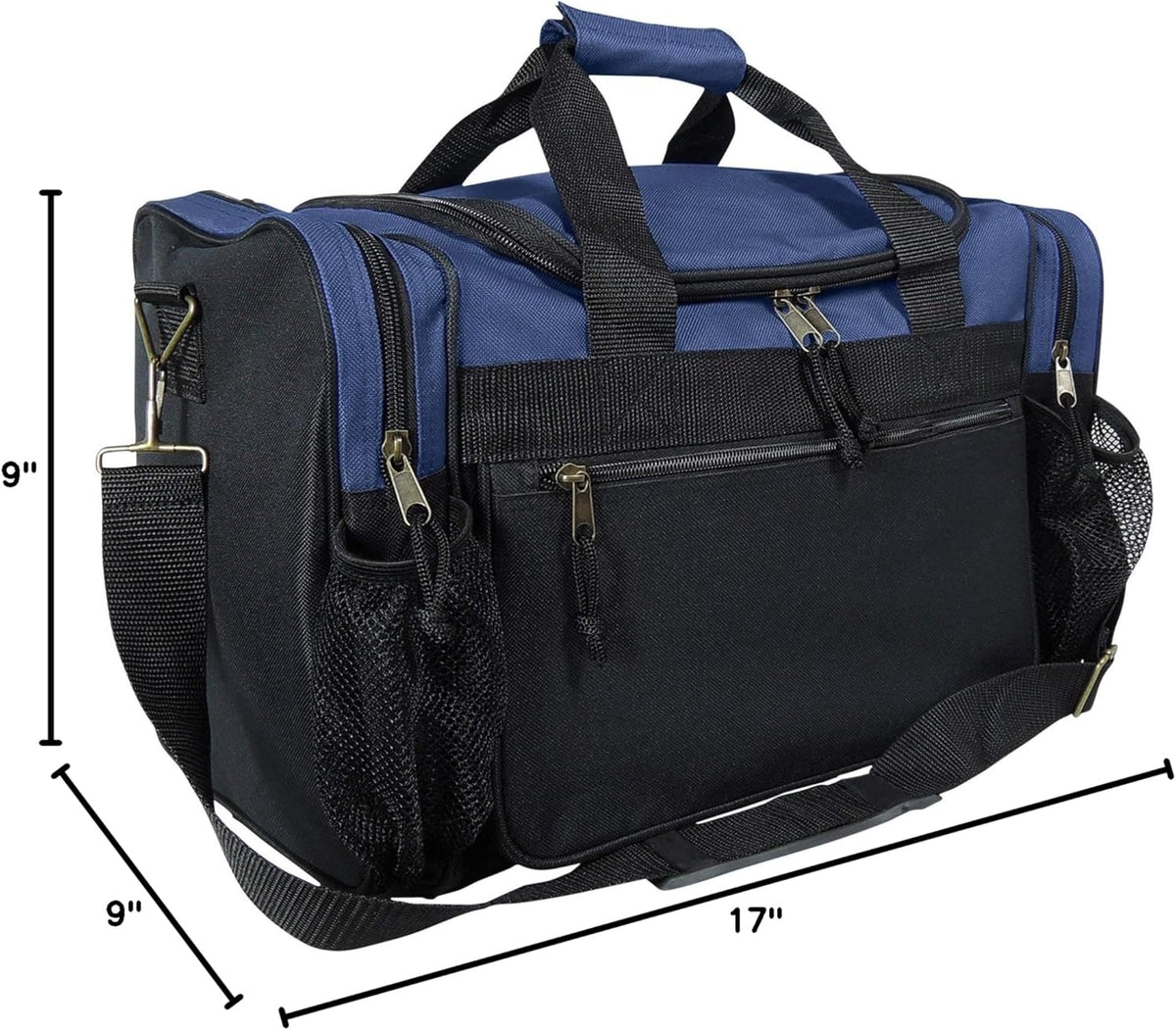 17" Duffle Bag Dual Front Mesh Pockets (Black Gold Gray Dark Green Navy Blue Maroon Royal Blue Orange Pink Purple Red White