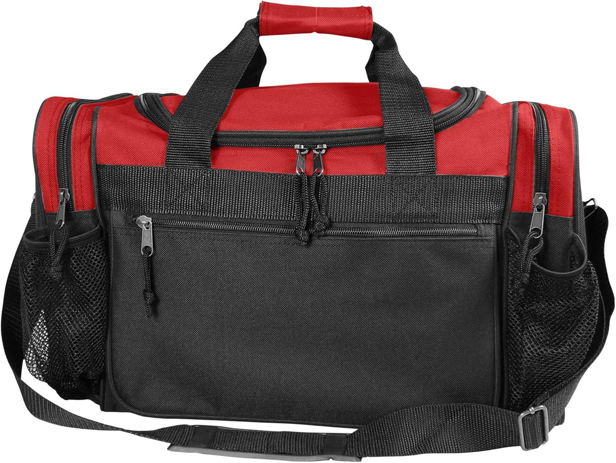 17" Duffle Bag Dual Front Mesh Pockets (Black Gold Gray Dark Green Navy Blue Maroon Royal Blue Orange Pink Purple Red White