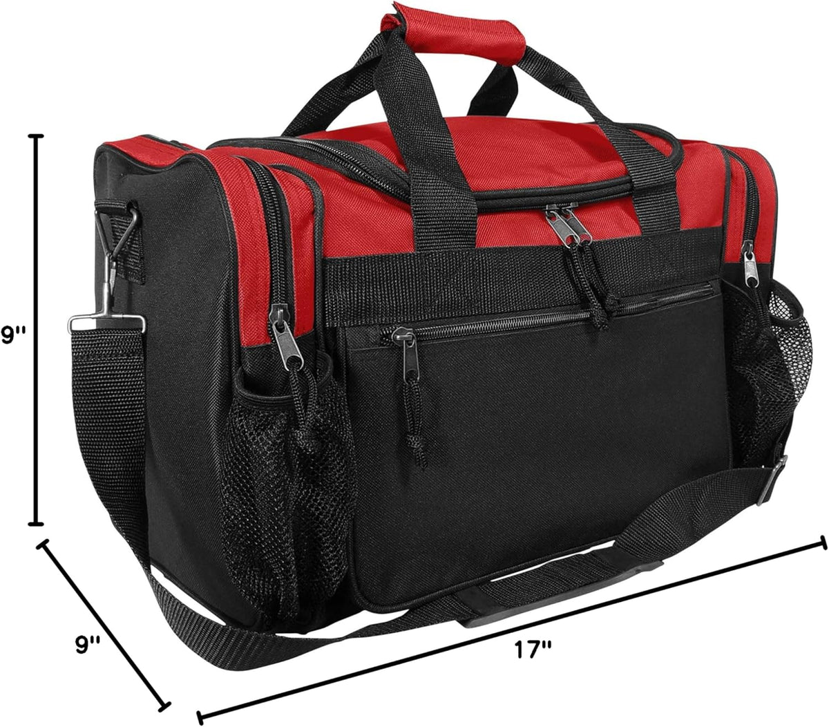 17" Duffle Bag Dual Front Mesh Pockets (Black Gold Gray Dark Green Navy Blue Maroon Royal Blue Orange Pink Purple Red White