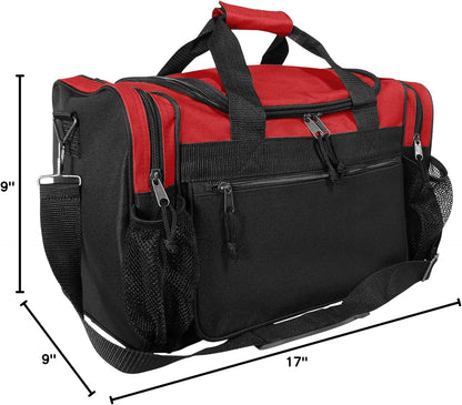 17" Duffle Bag Dual Front Mesh Pockets (Black Gold Gray Dark Green Navy Blue Maroon Royal Blue Orange Pink Purple Red White