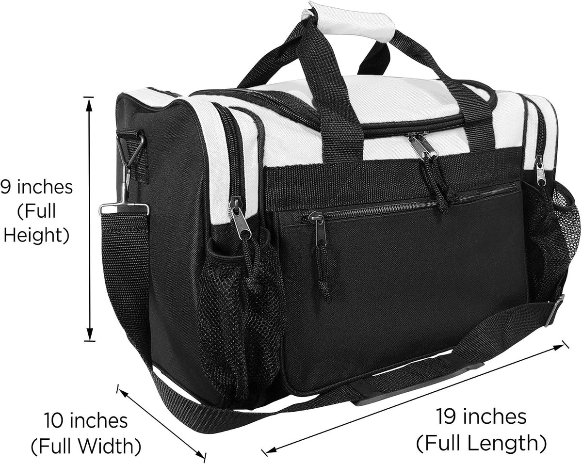 17" Duffle Bag Dual Front Mesh Pockets (Black Gold Gray Dark Green Navy Blue Maroon Royal Blue Orange Pink Purple Red White